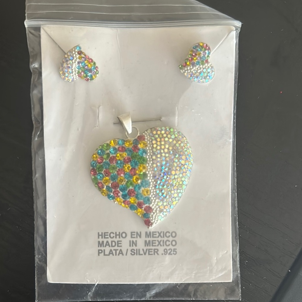 Colorful Heart Pendant and Earrings Set